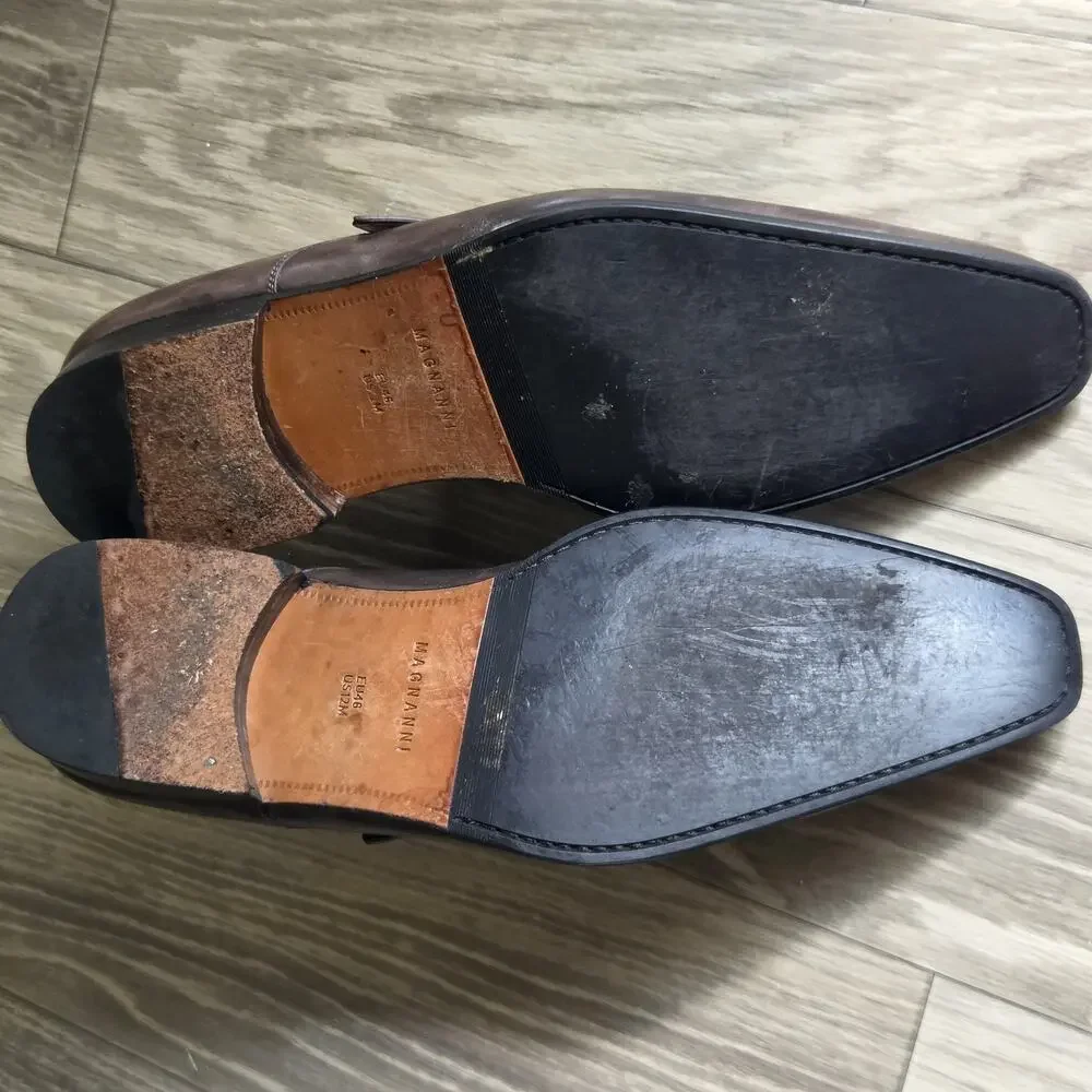 MAGNANNI Gray Men's EU 48/US 12 Leather Loafers Shoes MONKSTRAP SPAIN MEN BUCKLE